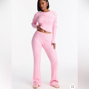 Pink bow Sweater Pants set